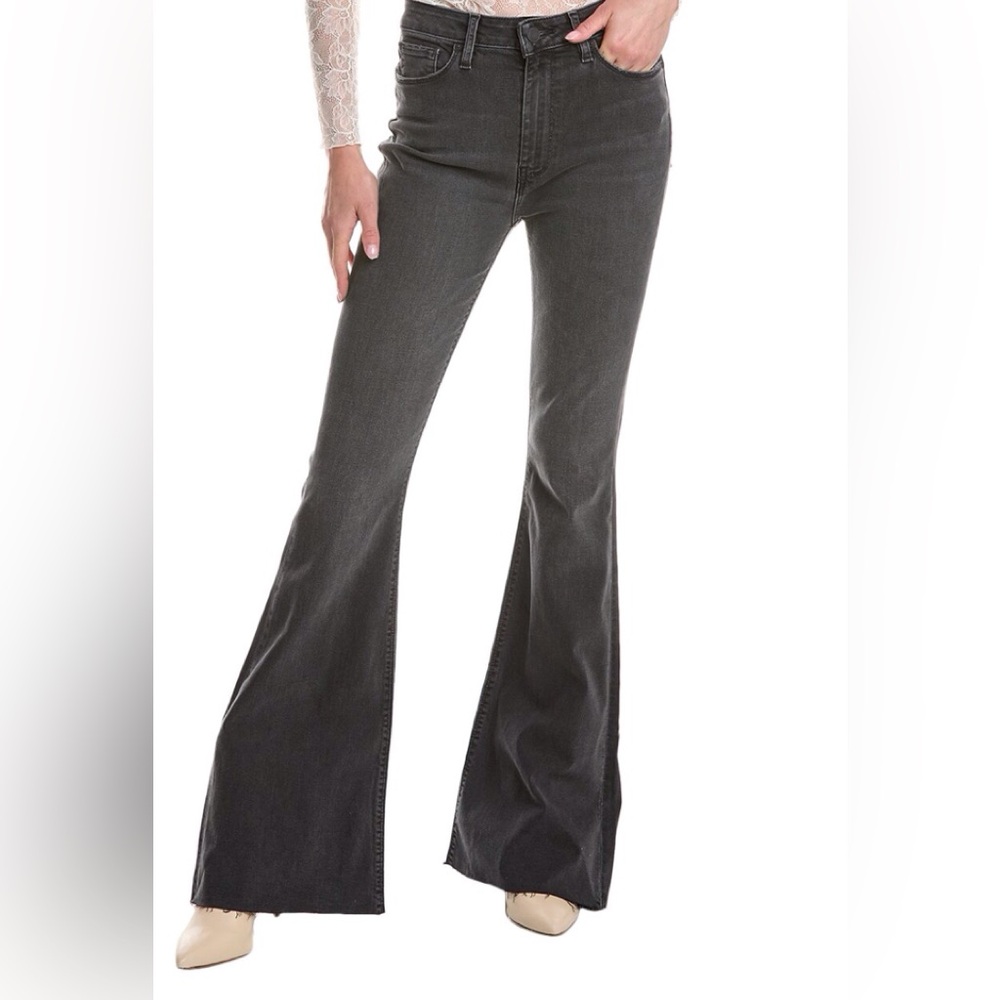 Hudson Jeans Holly High-Rise Washed Black Flare Frayed Hem Jeans, Size 30, NWT